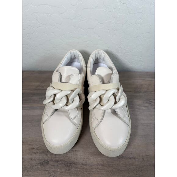 ALL BLACK Link Sneak Ivory Leather Chain Slip On Platform Sneakers Size 36 5.5-6 - Picture 3 of 8